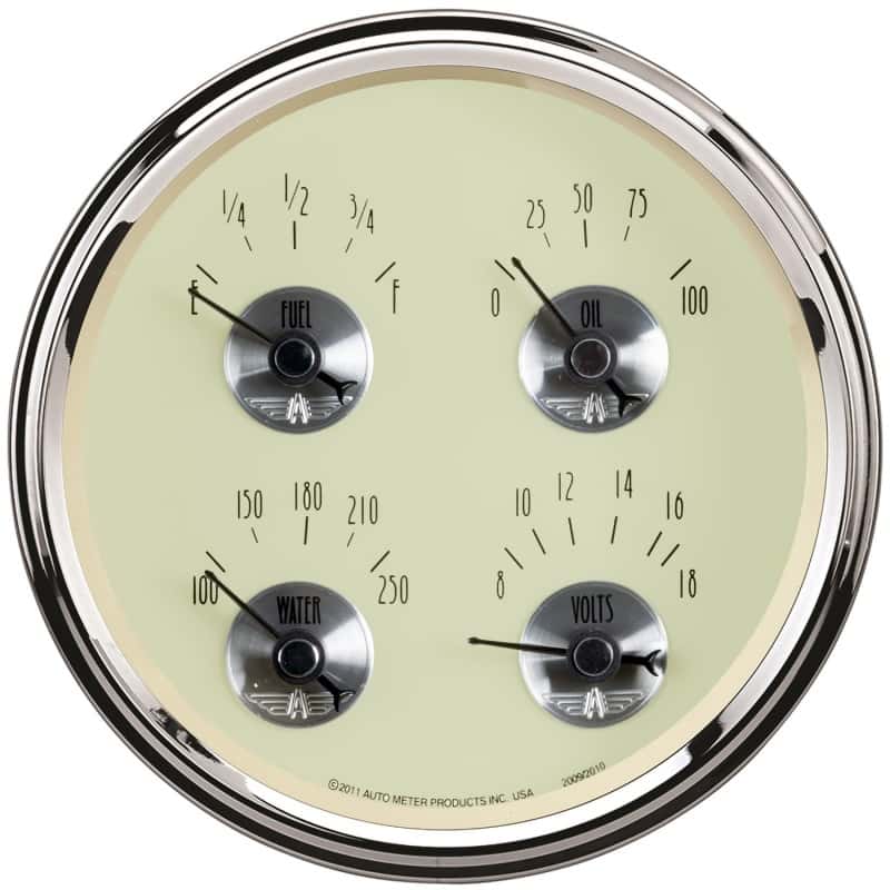 AutoMeter — AutoMeter Gauge Quad 5in. 240 Ohm(e) to 33 Ohm(f) Elec Prestige Antique. Ivory
5" QUAD GAUGE, PREST - view 2