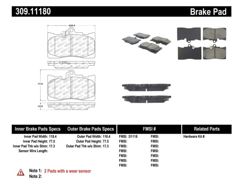 Stoptech — StopTech Performance 06 Lexus GS300/430 / 07-08 GS350 / 06-08 IS350 Front Brake Pads
Sprt Brk Pad W/Hdwr - view 7
