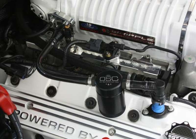 J&L — J&L 07-14 Ford Mustang GT500 Passenger Side Oil Separator 3.0 - Black Anodized
Oil Separator - view 2