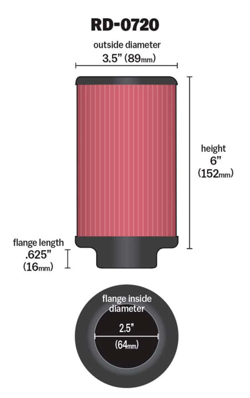 K&N Engineering — K&N Universal Rubber Filter 2.5in Flange ID x 3.5in OD x 6in Height
Universal Clamp-On A
Clamp-on Air Filter - view 5