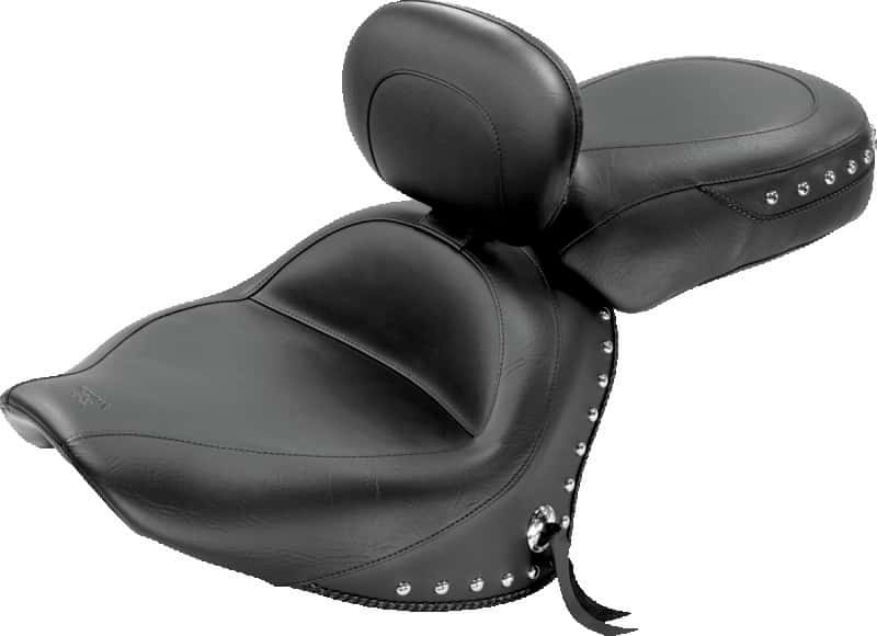 Mustang Motorcycle — Mustang 07-17 Yamaha V-Star 1300,1300 Tourer Wide 2PC Seat w/ Driver Backrest Studs- Black - view 2