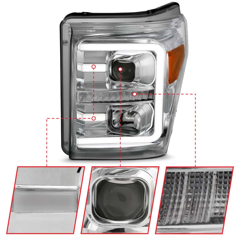 ANZO — ANZO 11-16 Ford F-250/F-350/F-450 Projector Headlights w/ Plank Style Switchback Chrome w/Amber
Projector Headlights
Head Light Set - view 8