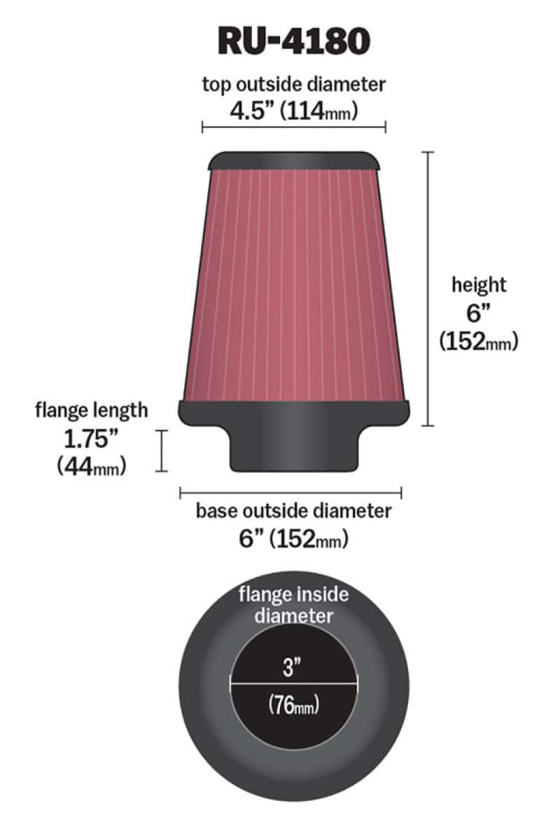 K&N Engineering — K&N Universal Clamp-On Air Filter 3in FLG / 6in B / 4-1/2in T / 6in H
Universal Clamp-On A
Clamp-on Air Filter - view 4