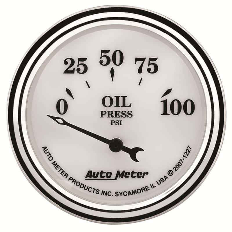 AutoMeter — AutoMeter Gauge Oil Press 2-1/16in. 100PSI Elec Old Tyme White II
2-1/16" OIL PRESS, 0 - view 1