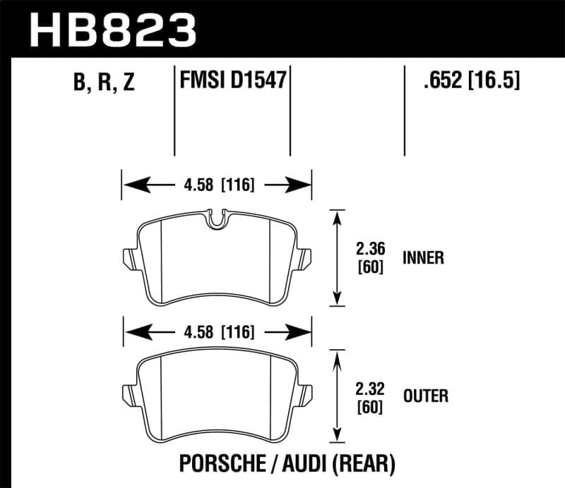 Hawk Performance — Hawk 13-17 Audi S6/S7/S8 / 12-17 Audi A6 Quattro/A7 Quattro Performance Ceramic Rear Brake Pads
Disc Brake Pad - view 2