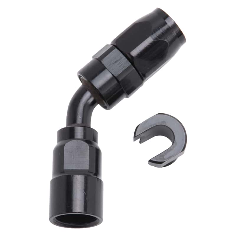 Russell — Russell Performance 3/8in SAE Quick Disc Female to -6 Hose Black 45 Degree Hose End
Hose End - view 1