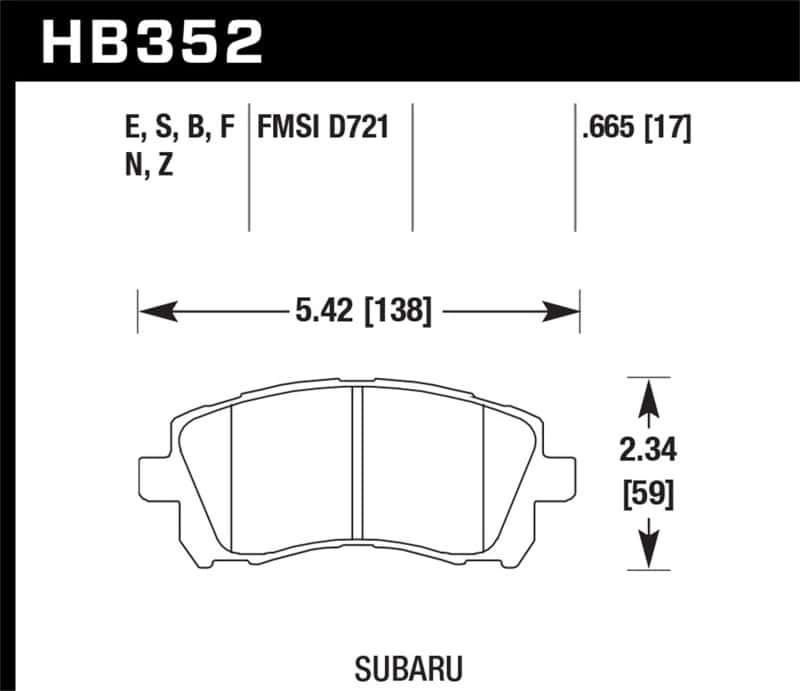 Hawk Performance — Hawk 02-03 WRX / 98-01 Impreza / 97-02 Legacy 2.5L / 98-02 Forester 2.5L D721 HPS Street Front Brake
Disc Brake Pad - view 3