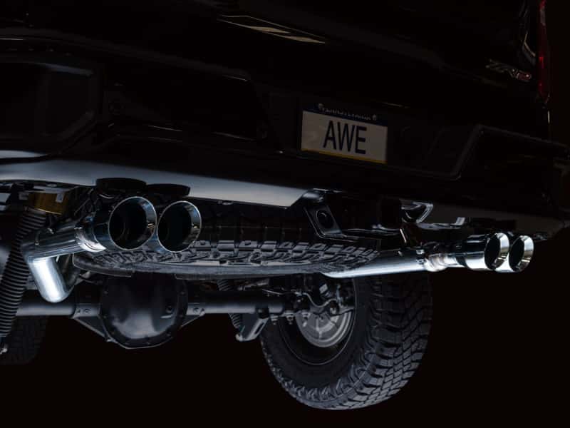 AWE Tuning — AWE Tuning 22-23 GMC Sierra 1500 AT4X 6.2L 0FG Catback Split Dual (Flat Bumper) - Chrome Silver Tips
0FG Catback - view 2