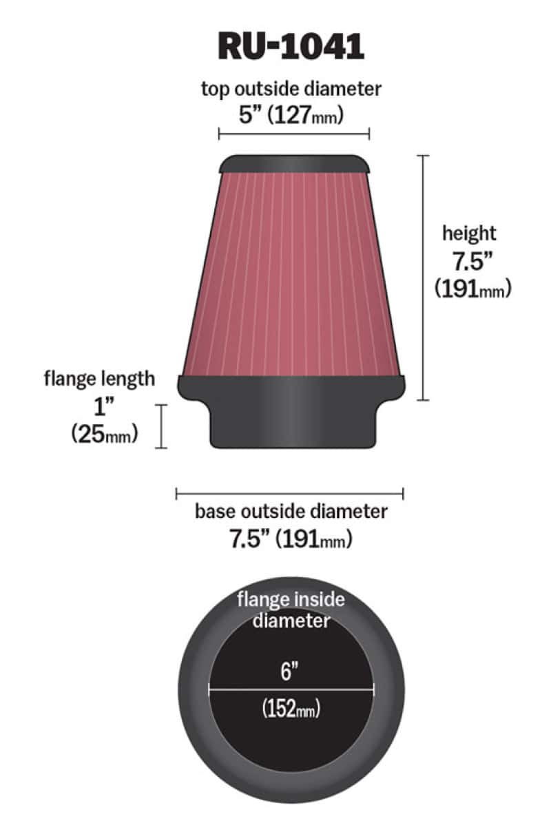 K&N Engineering — K&N Universal Clamp-On Air Filter 6in FLG / 7-1/2in B / 5in T / 7-1/2in H
Universal Clamp-On A
Clamp-on Air Filter - view 4