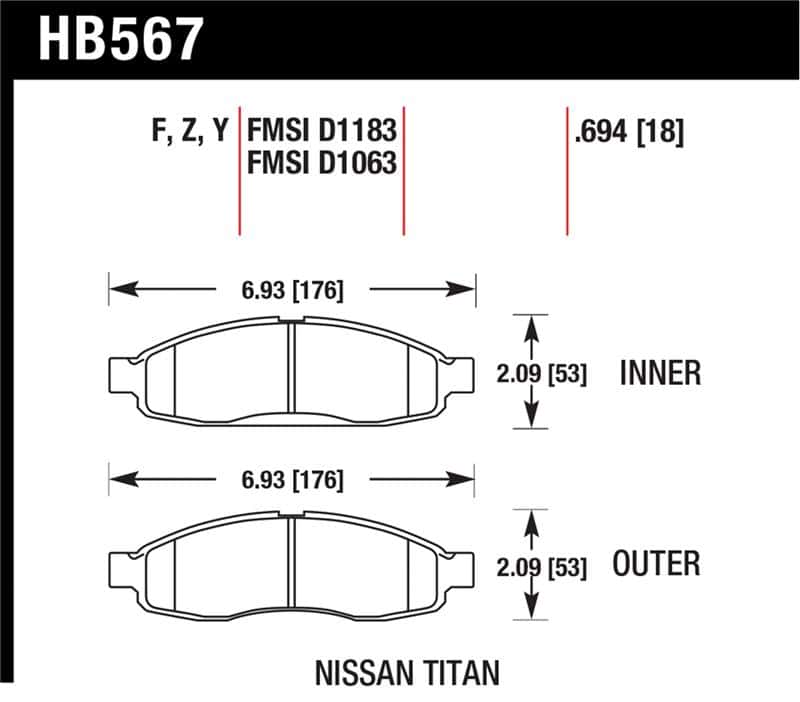 Hawk Performance — Hawk 04-06 Infiniti QX56 / 05-06 Armada / 04 Pathfinder / 04-07 Titan LTS Street Front Brake Pads
Disc Brake Pad - view 1
