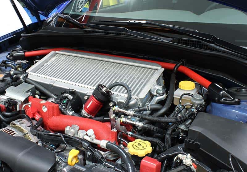 Perrin Performance — PERRIN 08-14 WRX/STI/Impreza / 14-18 Forester / 13-17 Crosstrek / 05-09 Legacy FR Strut Brace - Red - view 4