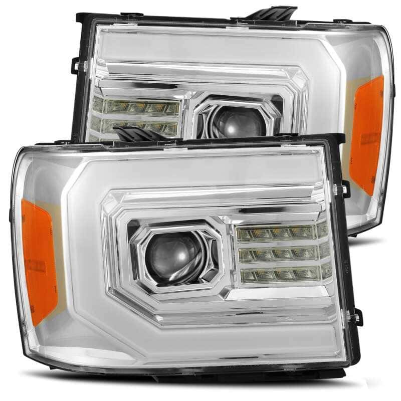 AlphaRex — AlphaRex 07-13 GMC Sierra 1500 (No Clsc) LUXX-Series LED Proj HL Chrome w/Actv Lgt & Seq.Sig / DRL
Projector Headlights - view 1