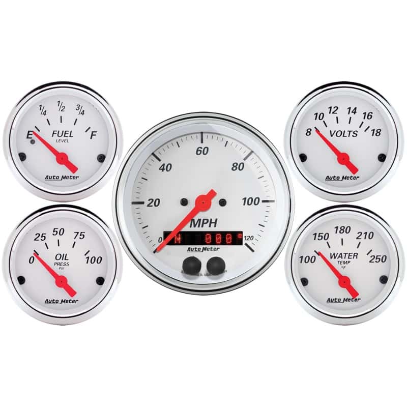 AutoMeter — Autometer Arctic White 3-3/8in Electric Speedometer with 2-1/16in Volt/Water/Oil/Fuel
GA KT 5PC GPS SPD AW - view 1
