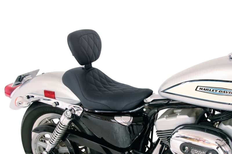 Mustang Motorcycle — Mustang 04-21 Harley Sportster Wide Tripper Solo Seat w/Driver Backrest Diamond Stitch - Black - view 1