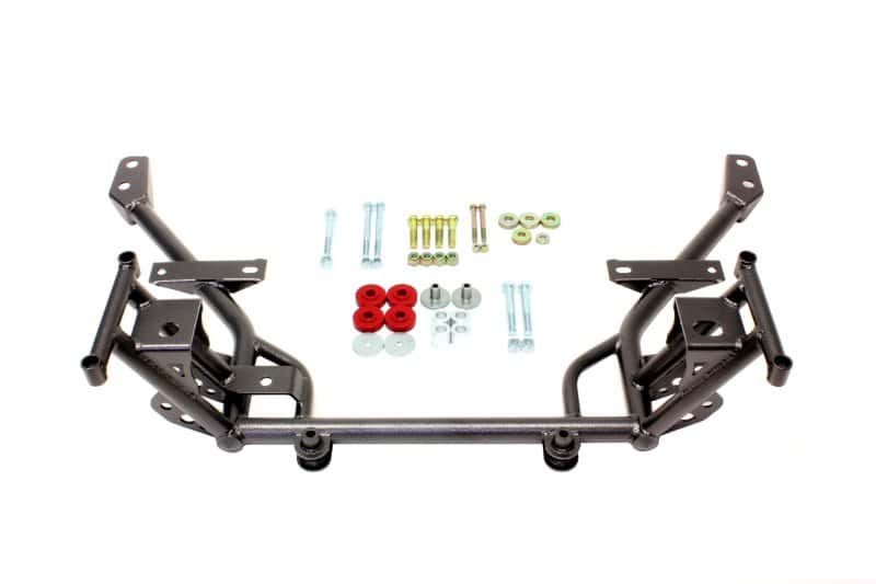 BMR Suspension — BMR 05-14 S197 Mustang K-Member w/ 1/2in Lowered Motor Mount and STD. Rack Mounts - Black Hammertone
K-member - view 1