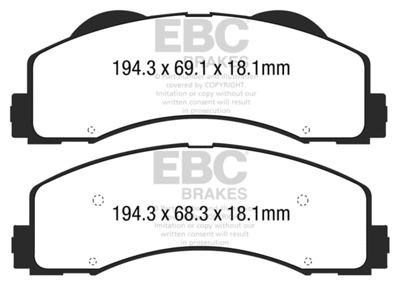EBC — EBC 15+ Ford F150 2.7 Twin Turbo (2WD) Yellowstuff Front Brake Pads
Disc Brake Pad - view 1