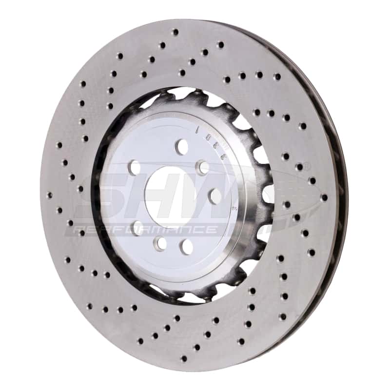 SHW Performance — SHW 18-21 BMW M5 4.4L Left Rear Cross-Drilled Lightweight Brake Rotor (34217991103) - view 2