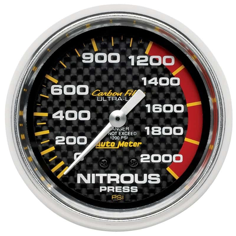 AutoMeter — Autometer Carbon Fiber 66.7mm Mechanical 0-2000 PSI Nitrous Press Gauge
GA 2.6" N2O MECH C2 - view 1
