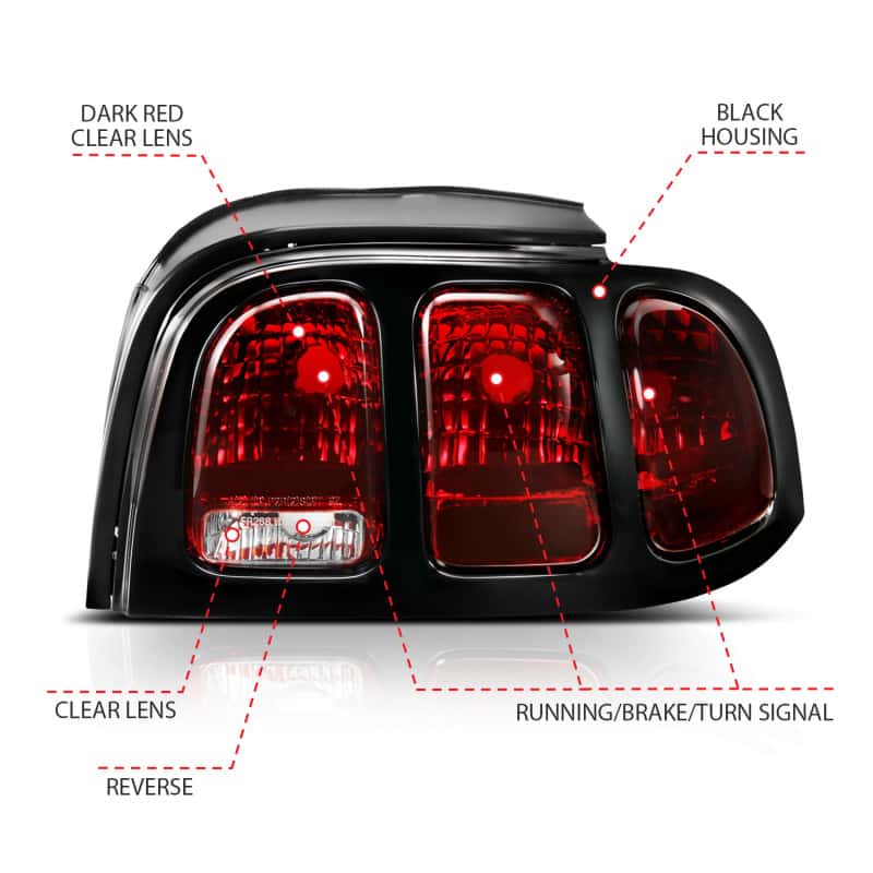 ANZO — ANZO 1994-1998 Ford Mustang Taillight Dark Red Lens (OE Style) - view 6