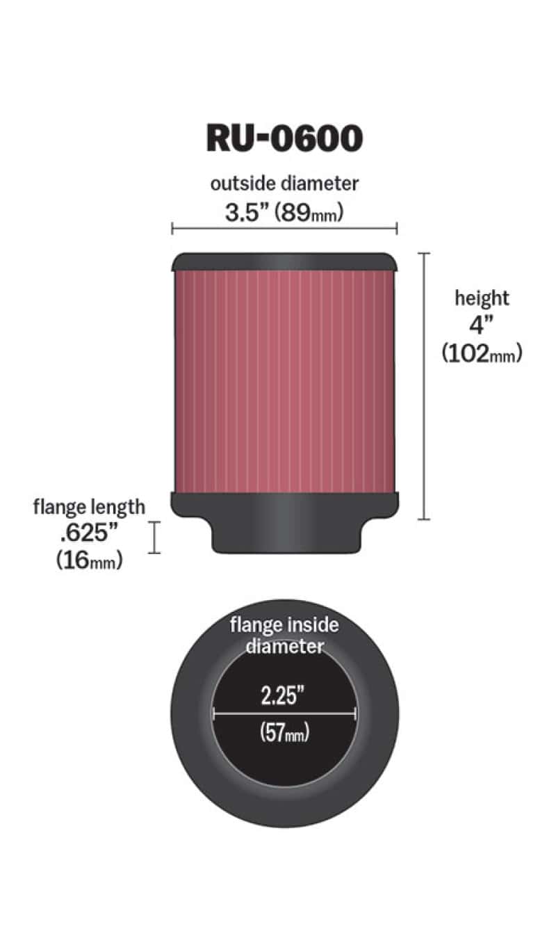 K&N Engineering — K&N Filter Universal Rubber Filter 2 1/4 inch Flange 3 1/2 inch OD 4 inch Height
Universal Clamp-On A
Clamp-on Air Filter - view 3