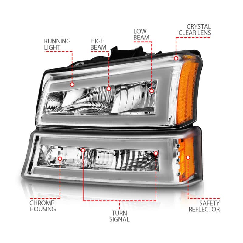 ANZO — ANZO 2003-2006 Chevrolet Silverado 1500 Crystal Headlights w/ Light Bar Chrome Housing
Head Light Set
HdLtSet - view 7