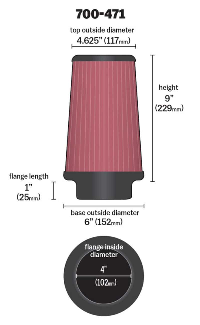 Airaid — Airaid Universal Air Filter - Cone 4 x 6 x 4 5/8 x 9 w/ Short Flange - view 4