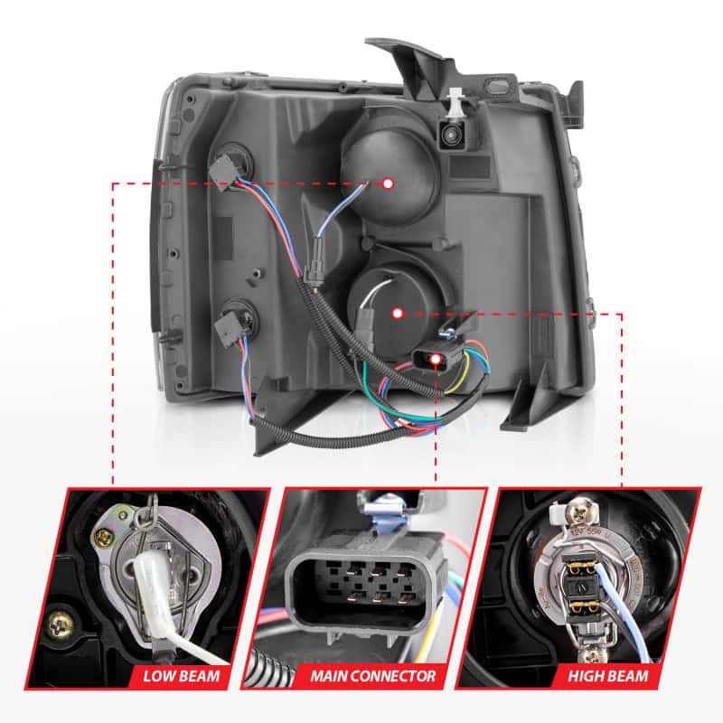 ANZO — ANZO 2007-2013 Chevrolet Silverado 1500 Projector w/ Light Bar Chrome Housing w/ Sequential
Head Light Set
HdLtSet - view 17