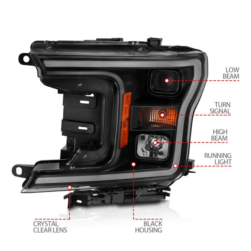 ANZO — ANZO 2018-2019 Ford F-150 Projector Plank Style H.L. Black Amber (Without Switchback)
Head Light Set - view 7