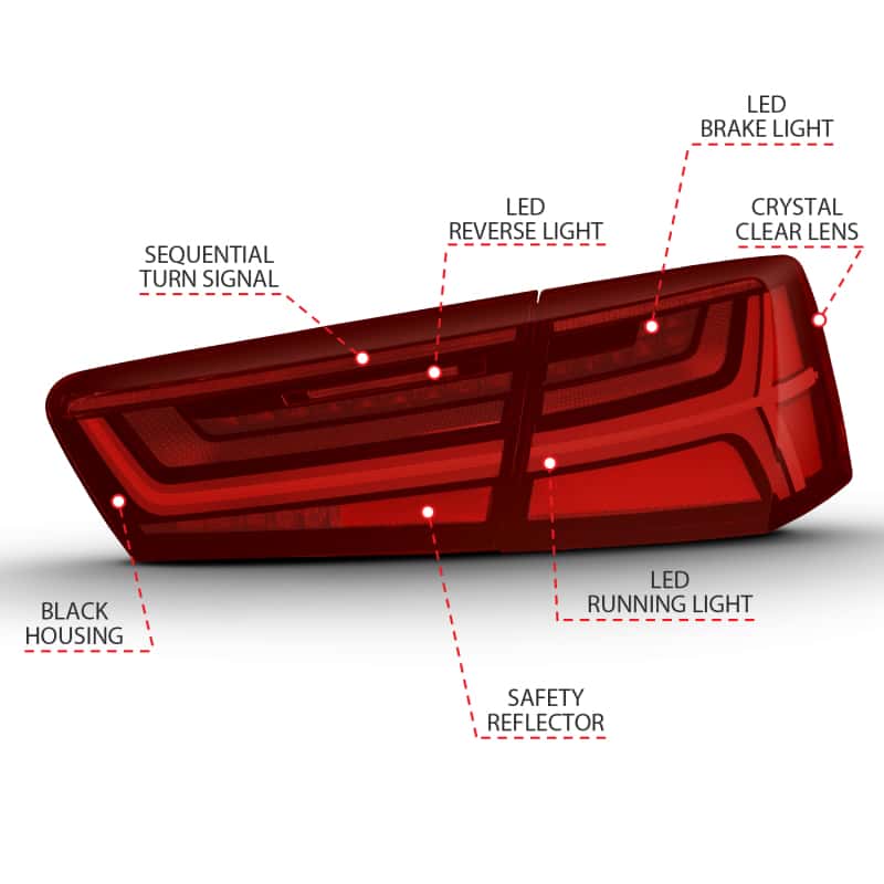 ANZO — ANZO 2012-2018 Audi A6 LED Taillight Black Housing Red/Clear Lens 4 pcs (Sequential Signal)
Tail Light Set
TailLightSet - view 4