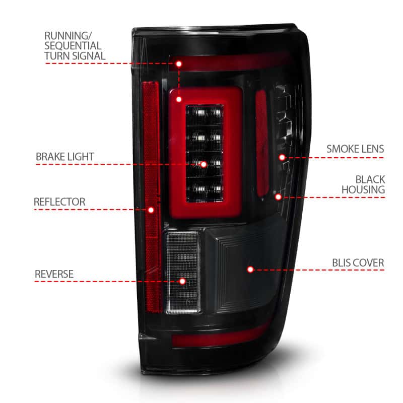 ANZO — ANZO 21-23 Ford F-150 LED Taillights Seq. Signal w/BLIS Cover - Black Smoke
Tail Light Set - view 5