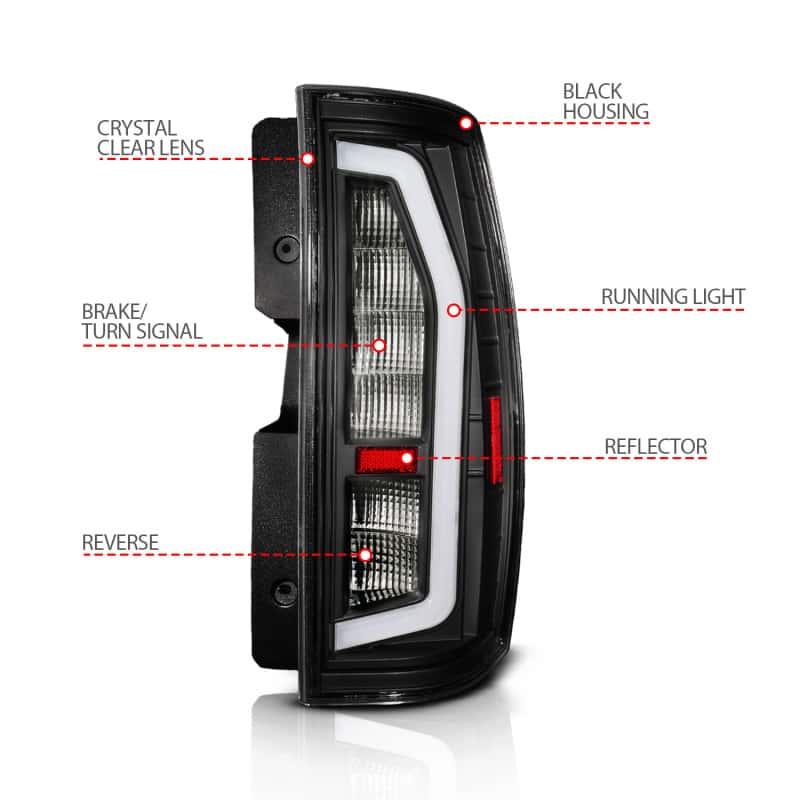 ANZO — Anzo 07-14 Chevrolet Suburban / 07-14 GMC Yukon Black Full LED Tail Light Plank Style w/ Clear Lens
Tail Light Set - view 4