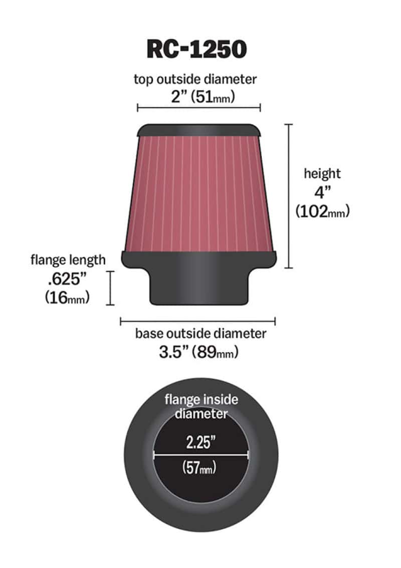 K&N Engineering — K&N Universal Chrome Filter 2.25 Inch Flange / 3.5 Inch Base / 2 Inch Top / 4 Inch Height
Universal Clamp-On A
Clamp-on Air Filter - view 6