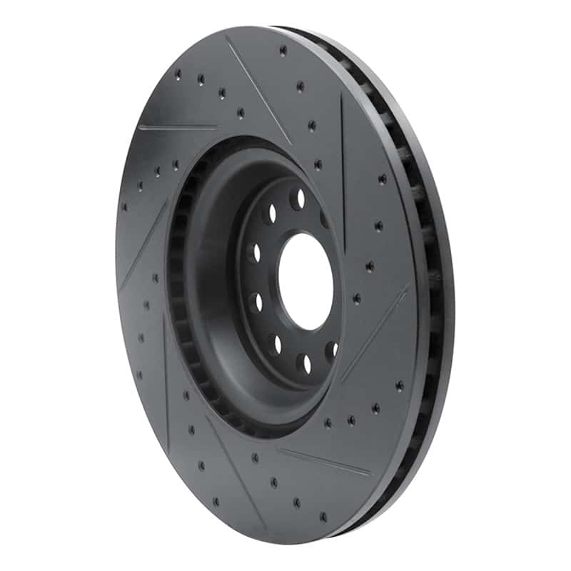 R1 Concepts — R1 2022+ Volkswagen GTI Mk 8 Front Left Drilled & Slotted Black Brake Rotor
R1 Brake Rotor Drill - view 4