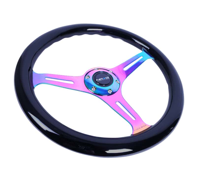 NRG — NRG Classic Wood Grain Steering Wheel (350mm) Black Paint Grip w/Neochrome 3-Spoke Center - view 3