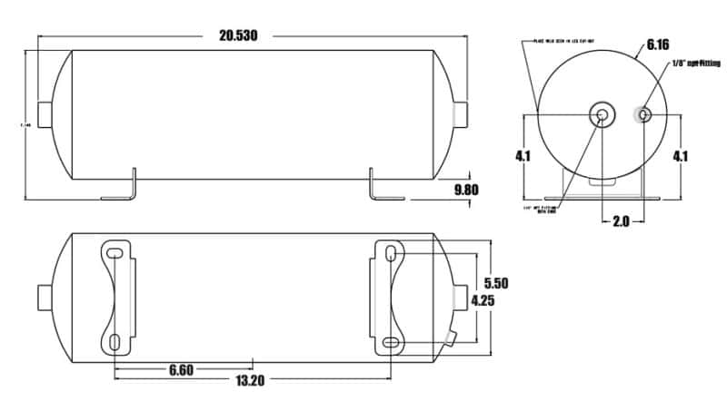 Ridetech — Ridetech Air Tank 2 Gallon Aluminum w/ 2- 1/4in Ports and 1- 1/8in Port
Air Tank Aluminum 2 - view 2