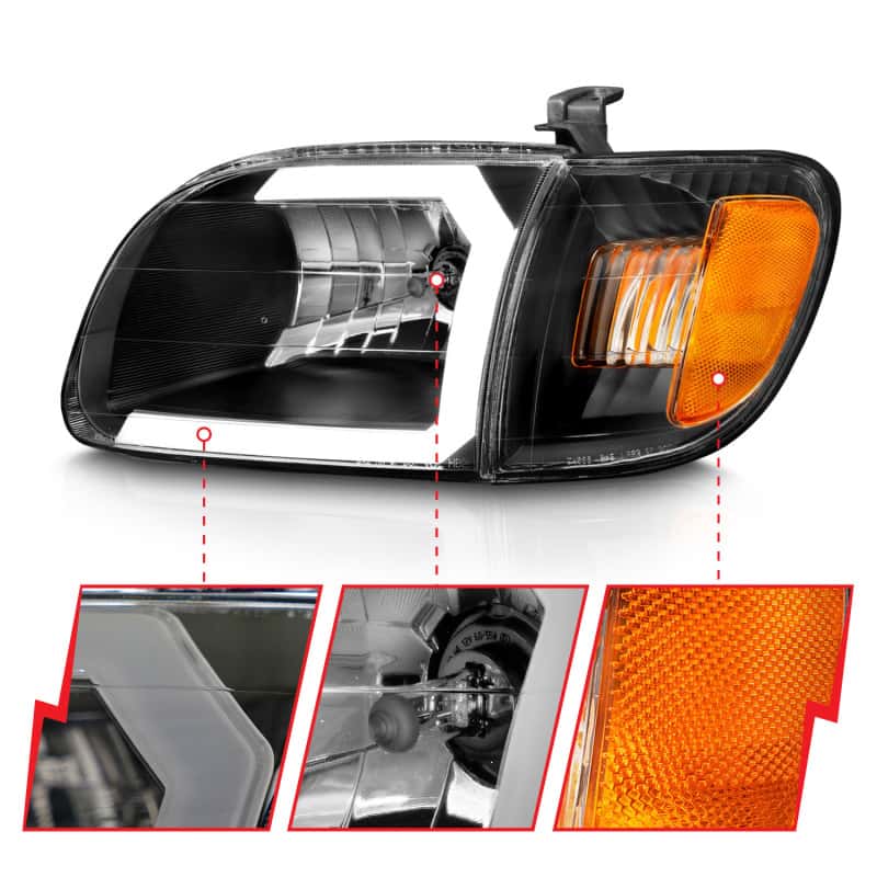 ANZO — ANZO 00-04 Toyota Tundra (Fits Reg/Acc Cab Only) Crystal Headlights w/Light Bar Black w/Corner Light
Head Light Set
HdLtSet - view 4