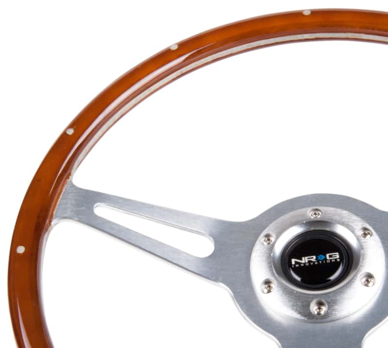 NRG — NRG Classic Wood Grain Steering Wheel (365mm) Wood w/Metal Inserts & Brushed Alum. 3-Spoke Center - view 6
