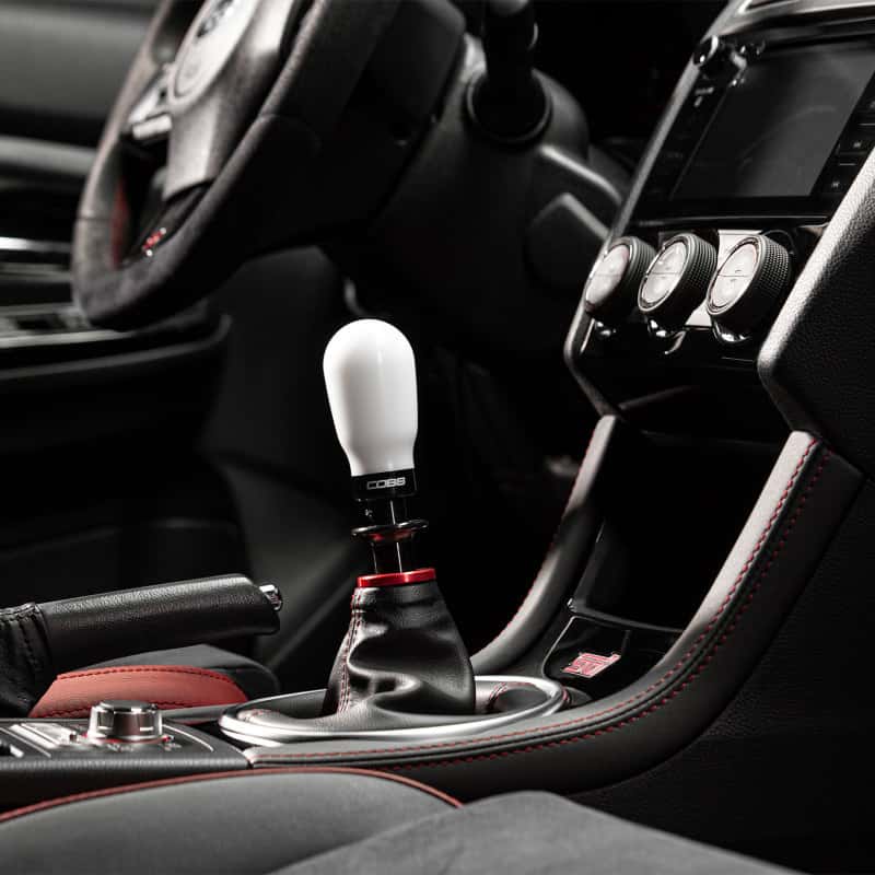 COBB — Cobb Subaru 6-Speed Tall Weighted COBB Shift Knob - White (Incl. Both Red + Blk Collars) - view 4
