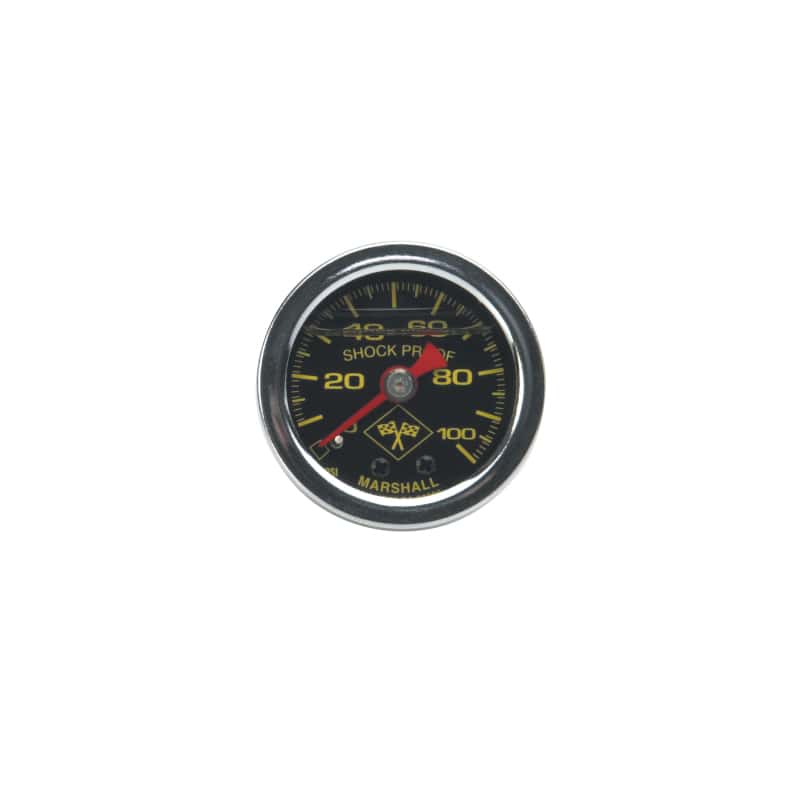Russell — Russell Performance 100 psi fuel pressure gauge black face chrome case (Liquid-filled) - view 2