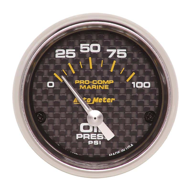 AutoMeter — Autometer Marine Carbon Fiber 2-1/16in 100PSI Electric Oil Pressure Gauge
GA 2" OILP 100 E MCF - view 1