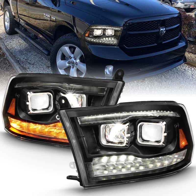 ANZO — ANZO 2009-2018 Dodge Ram 1500 Led Projector Plank Style Switchback H.L Halo Black Amber (OE Style)
Head Light Set - view 1
