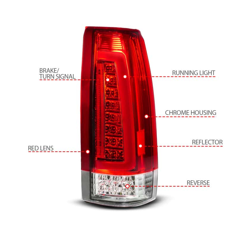 ANZO — ANZO 88-99 Chevy C/K1500/2500/3500 Full LED Light Tube Taillights Chrome Housing Red/Clear Lens
TailLightSet - view 4