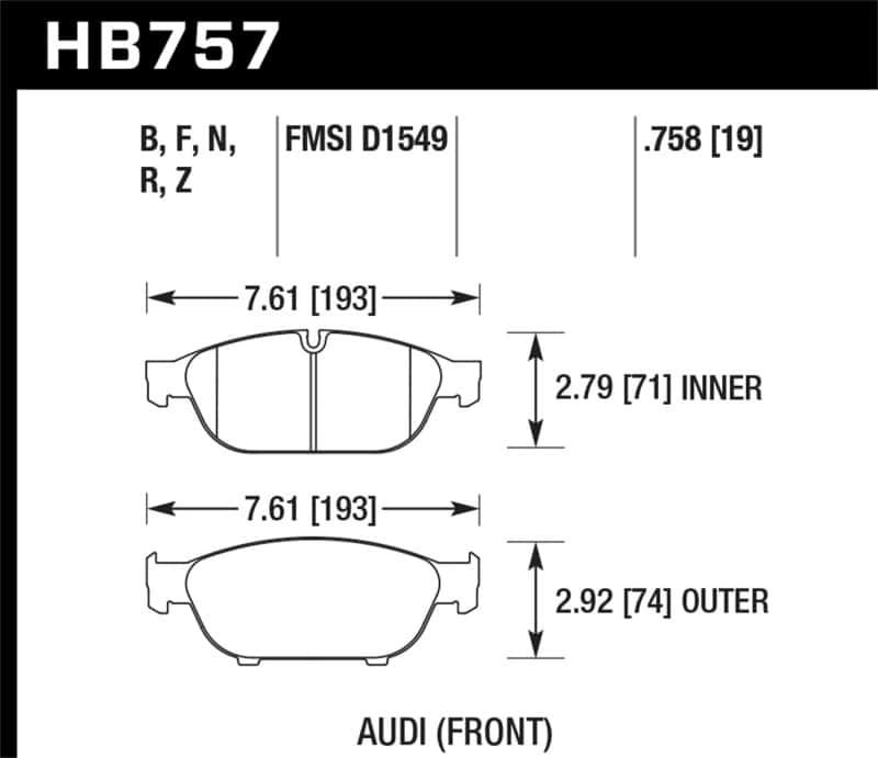 Hawk Performance — Hawk Audi 2013 A5 Quattro / 12-16 A6 Quattro/A7 Quattro/A8 Quattro PC Front Brake Pads
Disc Brake Pad - view 1
