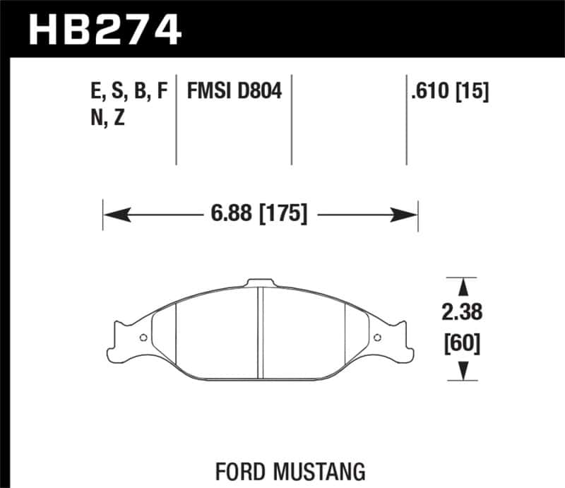 Hawk Performance — Hawk 99-04 Ford Mustang Base/GT HPS Street Front Brake Pads
Disc Brake Pad - view 2