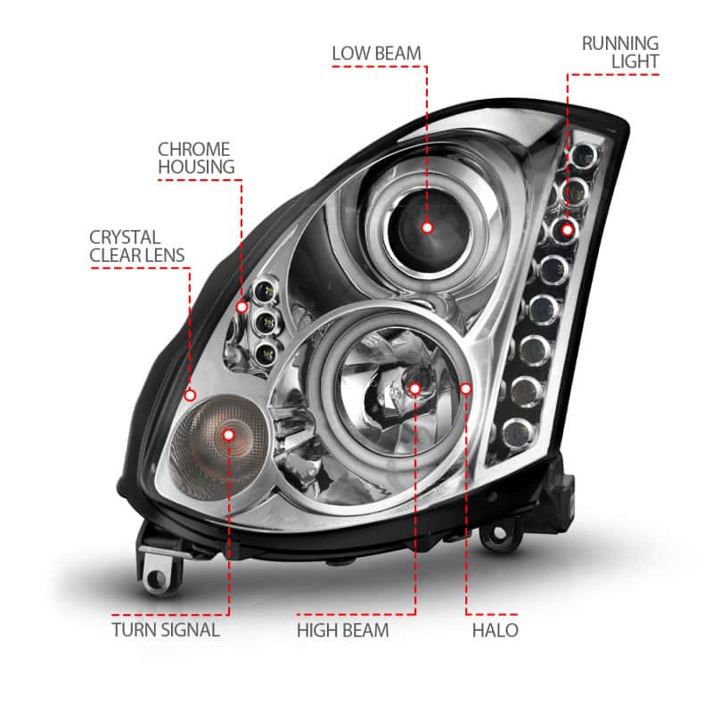 ANZO — ANZO 2003-2007 Infiniti G35 Projector Headlights w/ Halo Chrome (CCFL) (HID Compatible)
Head Light Set
HdLtSet - view 11