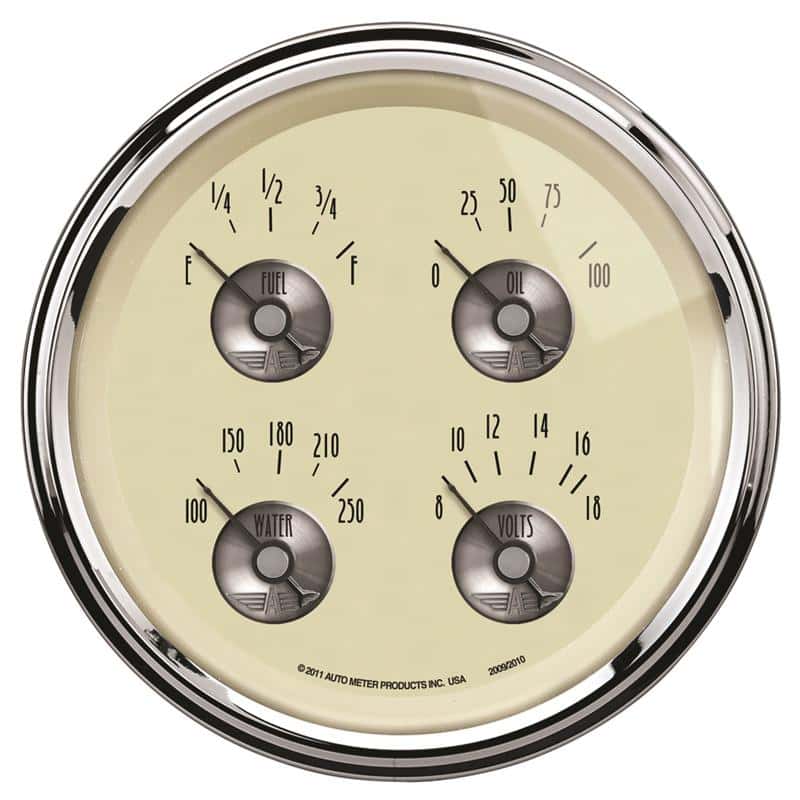 AutoMeter — AutoMeter Gauge Quad 5in. 240 Ohm(e) to 33 Ohm(f) Elec Prestige Antique. Ivory
5" QUAD GAUGE, PREST - view 1