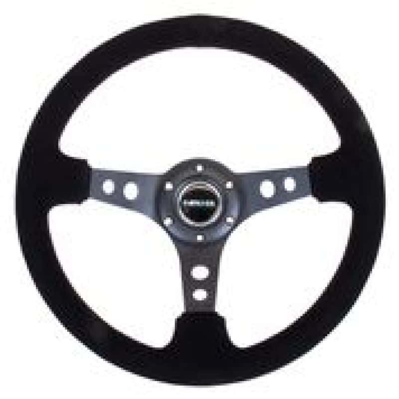 NRG — NRG Reinforced Steering Wheel (350mm / 3in. Deep) Blk Suede/Blk Stitch w/Black Circle Cutout Spokes - view 3