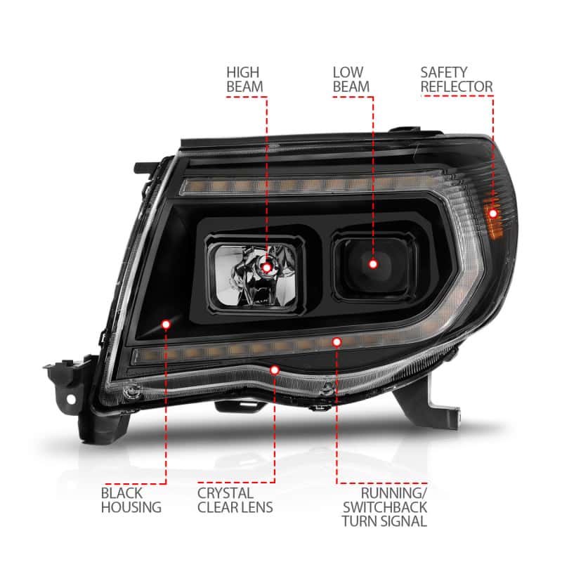 ANZO — ANZO 05-11 Toyota Tacoma Projector Headlights w/Light Bar Switchback Black Housing
Head Light Set
HdLtSet - view 7