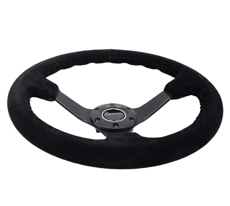 NRG — NRG Reinforced Steering Wheel (350mm / 3in. Deep) Blk Suede/Blk Bball Stitch w/5mm Matte Black Spoke - view 4