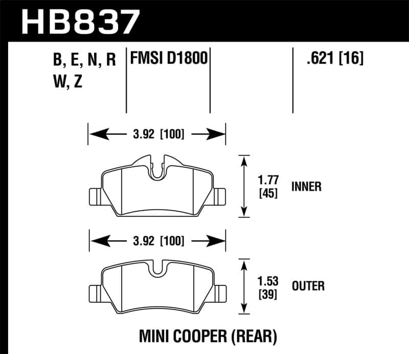 Hawk Performance — Hawk 14-17 Mini Cooper HPS 5.0 Rear Brake Pads
Disc Brake Pad - view 2